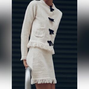 Zara bows knit cardigan skirt set
